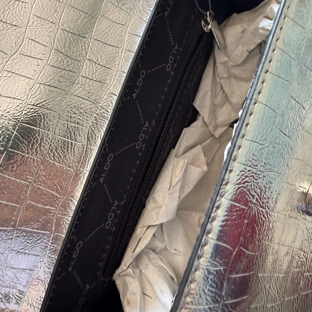 ALDO Silver Croc-Embossed Chain Handle Bag